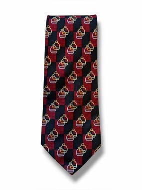 Vintage Paolo Gucci Tie Black Red 100% Silk Equestrian Bit Italian Retro